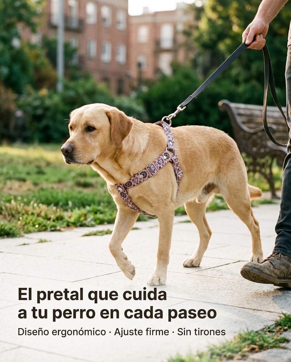 Perro usando el Pretal Aura durante un paseo