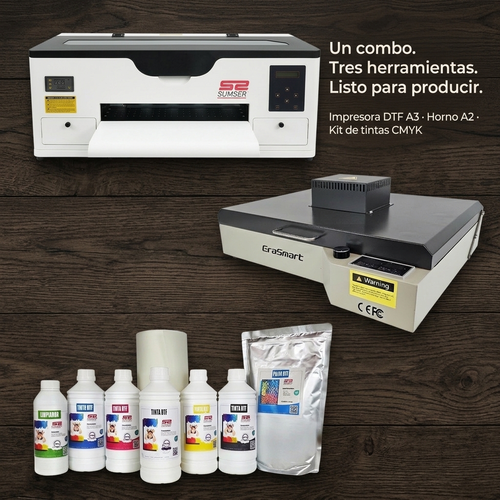 Combo DTF con impresora, horno e insumos listos para producir