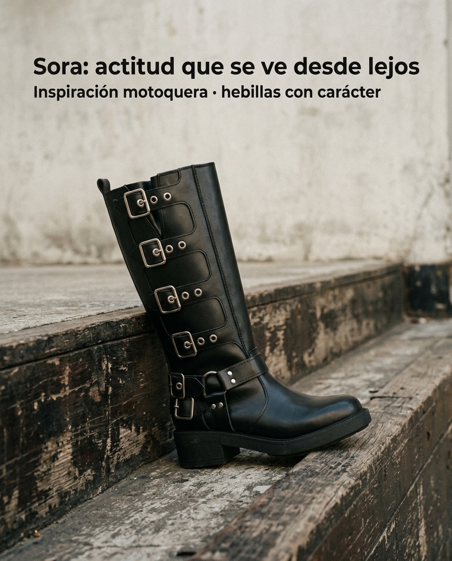 Bota Sora de caña alta con hebillas