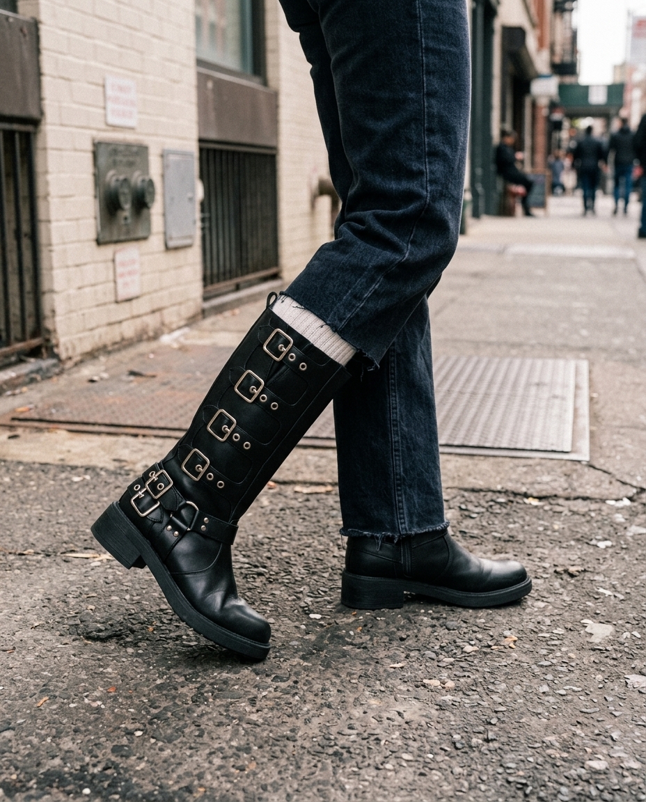 Bota Sora combinada en un look urbano