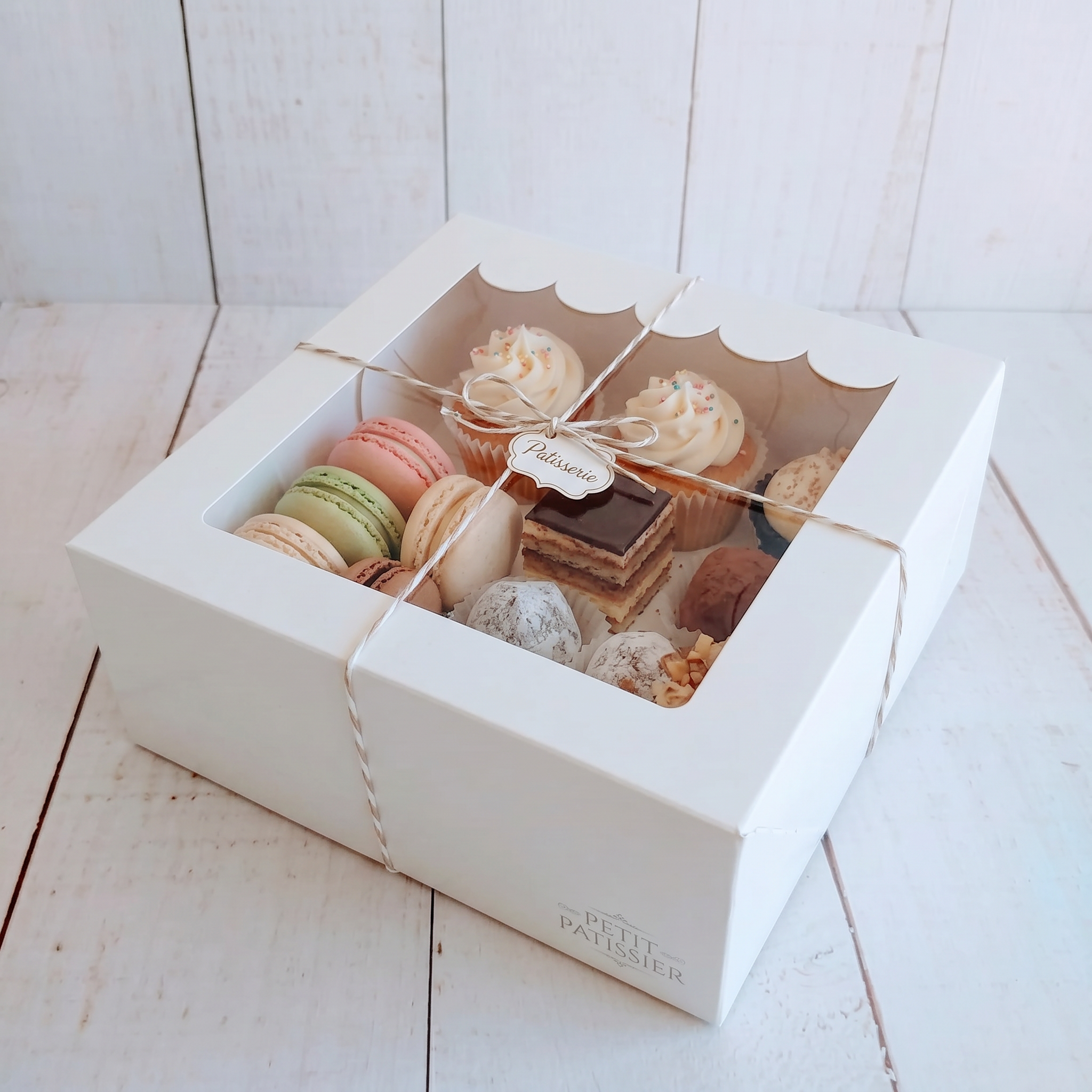 Caja Venecia blanca con visor transparente