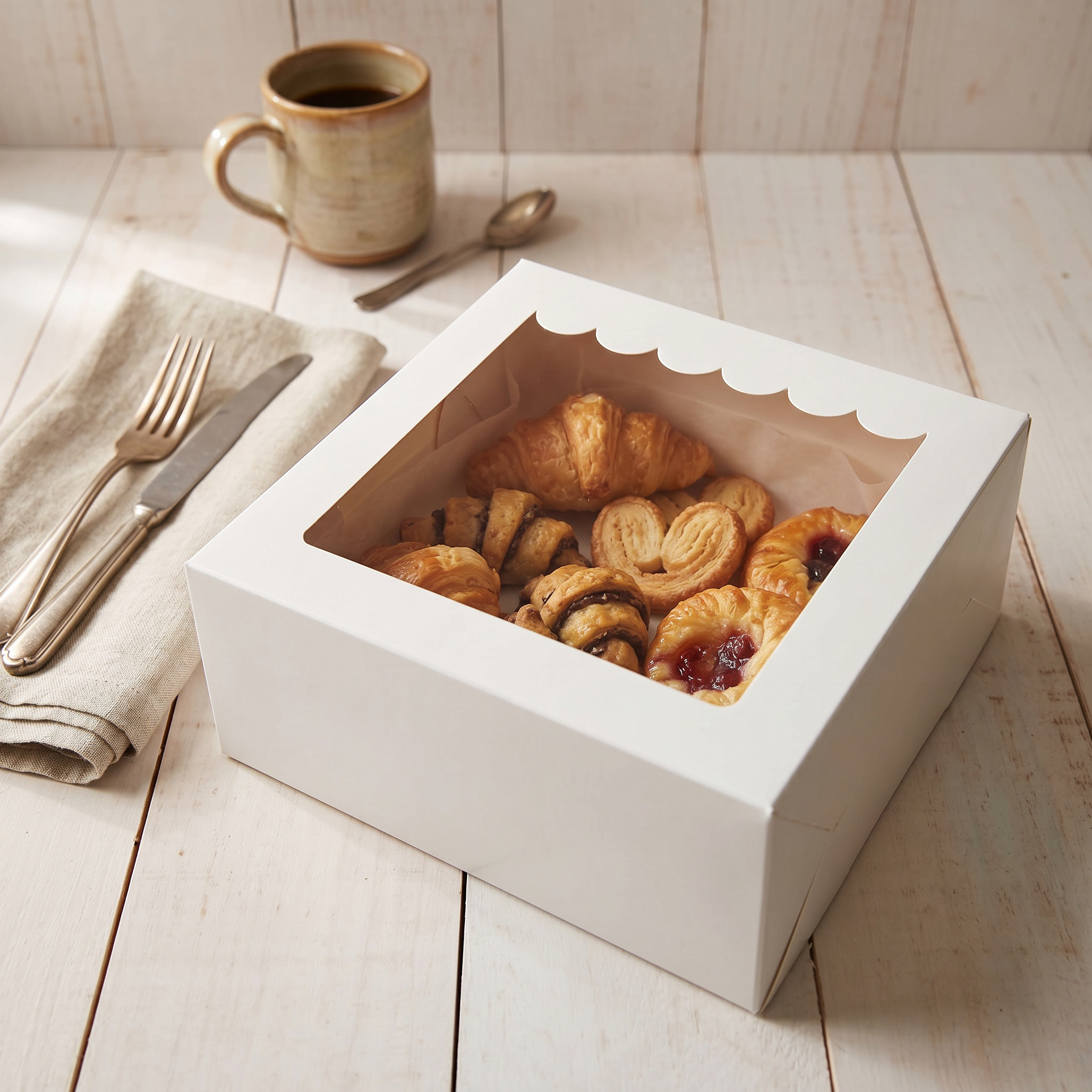 Caja Venecia con visor para desayunos pequeños y repostería