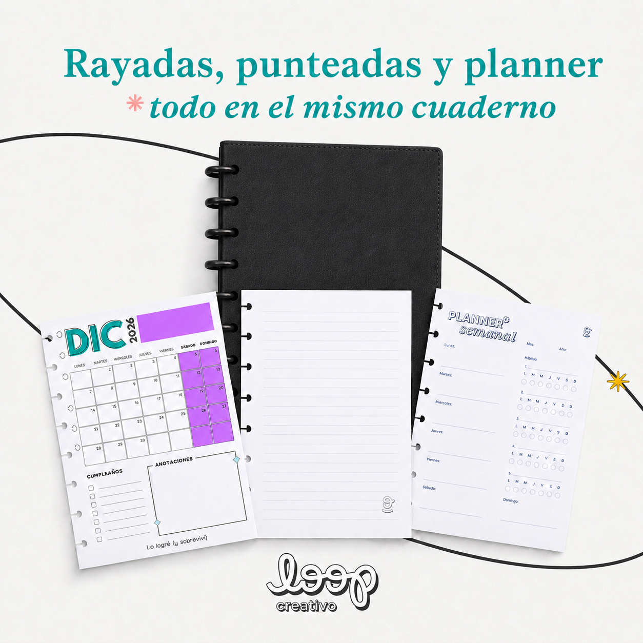 Contenido incluido en el cuaderno mediano Loop Creativo